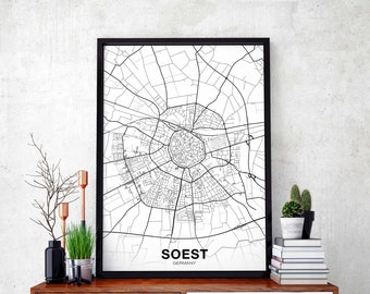 SOEST Germany map poster black white Hometown City Print Modern Home Decor Office Decoration Wall Art Dorm Bedroom Gift