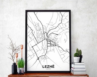 LEZHE Albania map poster Hometown City Print Modern Home Decor Office Decoration Wall Art Dorm Bedroom Gift