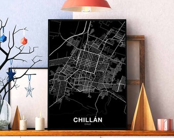 CHILLAN Chile map poster black white Hometown City Print Modern Home Decor Office Decoration Wall Art Dorm Bedroom Gift