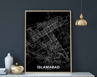 ISLAMABAD Pakistan map poster black white Hometown City Print Modern Home Decor Office Decoration Wall Art Dorm Bedroom Gift