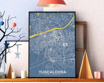 TUSCALOOSA Alabama AL US map poster color Hometown City Print Modern Home Decor Office Decoration Wall Art Dorm Bedroom Gift