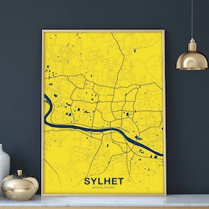 SYLHET Bangladesh carte affiche couleur ville natale ville impression moderne décor à la maison bureau décoration mur art dortoir chambre cadeau