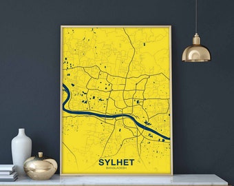 SYLHET Bangladesh map poster color Hometown City Print Modern Home Decor Office Decoration Wall Art Dorm Bedroom Gift