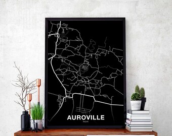 AUROVILLE India map poster Hometown City Print Modern Home Decor Office Decoration Wall Art Dorm Bedroom Gift