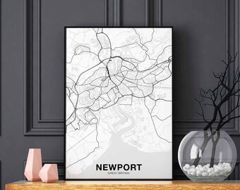 NEWPORT Great Britain UK map poster black white Hometown City Print Modern Home Decor Office Decoration Wall Art Dorm Bedroom Gift
