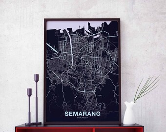 SEMARANG Indonesia map poster color Hometown City Print Modern Home Decor Office Decoration Wall Art Dorm Bedroom Gift