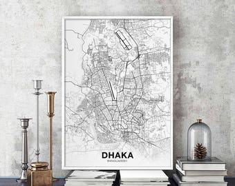 DHAKA Bangladesh map poster Hometown City Print Modern Home Decor Office Decoration Wall Art Dorm Bedroom Gift
