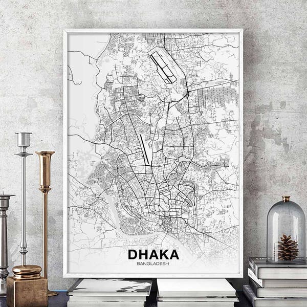 DHAKA Bangladesh map poster Hometown City Print Modern Home Decor Office Decoration Wall Art Dorm Bedroom Gift