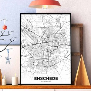 ENSCHEDE Nederland kaart poster Woonplaats Stad Print Modern Home Decor Kantoor Decoratie Wall Art Slaapzaal Slaapkamer Cadeau