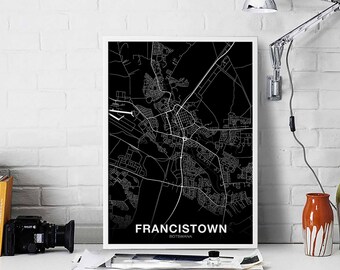 FRANCISTOWN Botswana map poster black white Hometown City Print Modern Home Decor Office Decoration Wall Art Dorm Bedroom Gift
