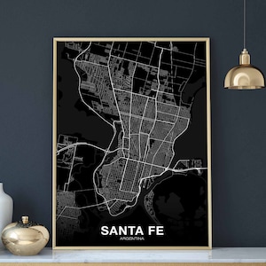 SANTA FE Argentinien Karte Poster schwarz weiß Heimatstadt Stadt Druck Modernes Wohndekor Büro Dekoration Wand Kunst Wohnheim Schlafzimmer Geschenk