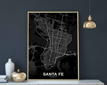 SANTA FE Argentina map poster black white Hometown City Print Modern Home Decor Office Decoration Wall Art Dorm Bedroom Gift