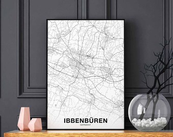 IBBENBÜREN Germany map poster black white Hometown City Print Modern Home Decor Office Decoration Wall Art Dorm Bedroom Gift