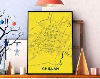 CHILLAN Chile map poster color Hometown City Print Modern Home Decor Office Decoration Wall Art Dorm Bedroom Gift