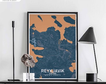 REYKJAVIK Iceland map poster black white Hometown City Print Modern Home Decor Office Decoration Wall Art Dorm Bedroom Gift