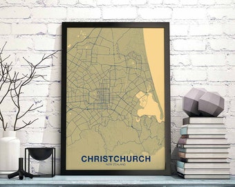 CHRISTCHURCH New Zealand map poster color Hometown City Print Modern Home Decor Office Decoration Wall Art Dorm Bedroom Gift