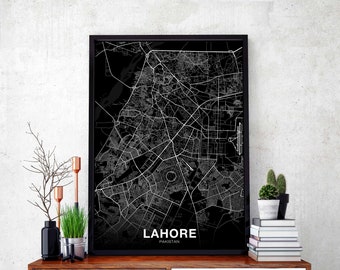 LAHORE Pakistan map poster black white Hometown City Print Modern Home Decor Office Decoration Wall Art Dorm Bedroom Gift