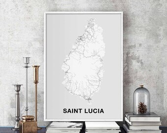 SAINT LUCIA map poster black white Hometown City Print Modern Home Decor Office Decoration Wall Art Dorm Bedroom Gift