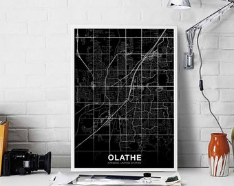 OLATHE Kansas KS USA map poster black white Hometown City Print Modern Home Decor Office Decoration Wall Art Dorm Bedroom Gift
