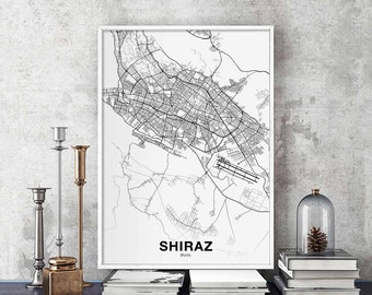SHIRAZ Iran map poster Hometown City Print Modern Home Decor Office Decoration Wall Art Dorm Bedroom Gift