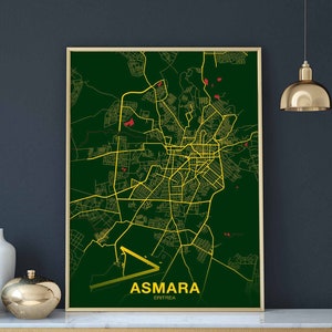 ASMARA érythrée carte affiche couleur ville natale ville impression moderne décor à la maison bureau décoration mur art dortoir chambre cadeau