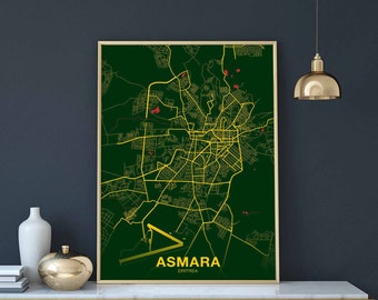 ASMARA Eritrea map poster color Hometown City Print Modern Home Decor Office Decoration Wall Art Dorm Bedroom Gift