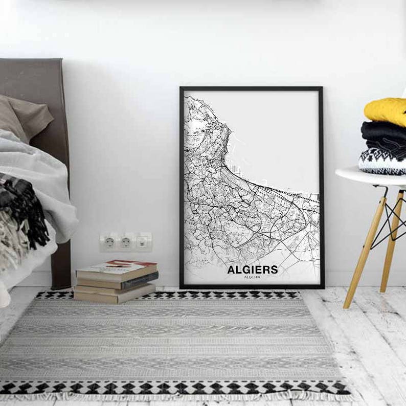 ALGIERS Algeria Map Poster Hometown City Print Modern Home Decor Office ...