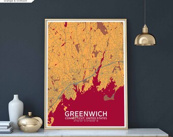 GREENWICH Connecticut usa map poster black white Hometown City Print Modern Home Decor Office Decoration Wall Art Dorm Bedroom Gift