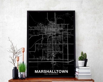 MARSHALLTOWN Iowa IA USA map poster black white Hometown City Print Modern Home Decor Office Decoration Wall Art Dorm Bedroom Gift