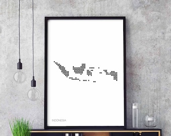 INDONESIA minimal dots retro map poster black white wall decor design modern swiss scandinavian nordic housewarming travel
