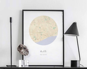 HULL Great Britain UK map poster wall decor design modern minimal nordic travel bedroom home art vintage retro dorm nursery