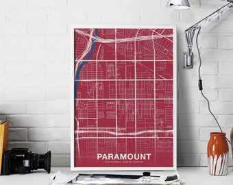 PARAMOUNT California CA USA map poster color Hometown City Print Modern Home Decor Office Decoration Wall Art Dorm Bedroom Gift