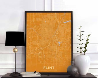 FLINT Michigan MI US map poster color Hometown City Print Modern Home Decor Office Decoration Wall Art Dorm Bedroom Gift