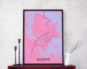 KUOPIO Finland map poster color Hometown City Print Modern Home Decor Office Decoration Wall Art Dorm Bedroom Gift