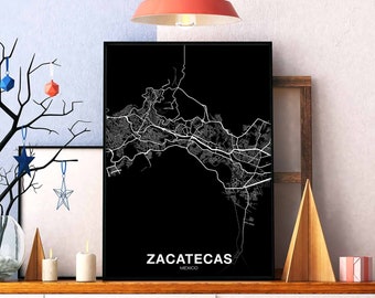 ZACATECAS Mexico map poster black white Hometown City Print Modern Home Decor Office Decoration Wall Art Dorm Bedroom Gift