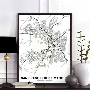 SAN FRANCISCO de MACORIS Carte de la République dominicaine, affiche noir blanc, ville natale, ville, impression moderne, décoration de maison, décoration de bureau, art mural, dortoir, chambre, cadeau