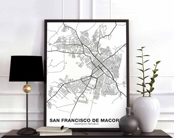 SAN FRANCISCO de MACORIS Dominican map poster black white Hometown City Print Modern Home Decor Office Decoration Wall Art Dorm Bedroom Gift