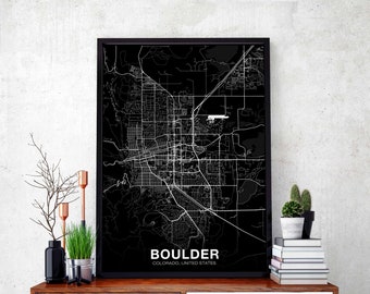 BOULDER Colorado CO USA map poster black white Hometown City Print Modern Home Decor Office Decoration Wall Art Dorm Bedroom Gift
