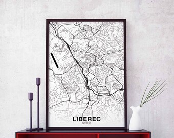 LIBEREC Czechia map poster black white  Hometown City Print Modern Home Decor Office Decoration Wall Art Dorm Bedroom Gift