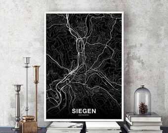 SIEGEN Germany map poster black white Hometown City Print Modern Home Decor Office Decoration Wall Art Dorm Bedroom Gift