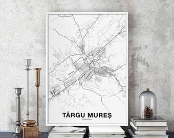 TARGU MURES Romania a map poster black white Hometown City Print Modern Home Decor Office Decoration Wall Art Dorm Bedroom Gift