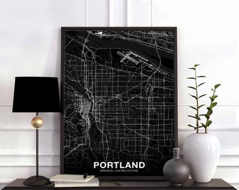 PORTLAND Oregon OR USA map poster black white Hometown City Print Modern Home Decor Office Decoration Wall Art Dorm Bedroom Gift