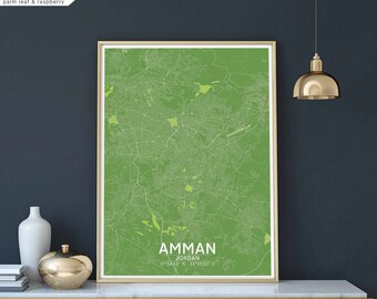 AMMAN Jordan map poster black white Hometown City Print Modern Home Decor Office Decoration Wall Art Dorm Bedroom Gift