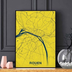 ROUEN France carte affiche couleurs ville natale ville impression moderne décor à la maison bureau décoration mur art dortoir chambre cadeau