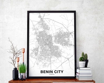 BENIN CITY Nigeria map poster black white Hometown City Print Modern Home Decor Office Decoration Wall Art Dorm Bedroom Gift