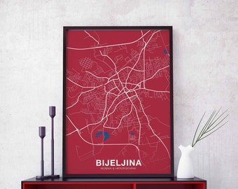 BIJELJINA Bosnia & Herzegovina poster color Hometown City Print Modern Home Decor Office Decoration Wall Art Dorm Bedroom Gift