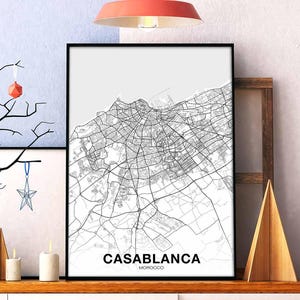 CASABLANCA maroc carte affiche ville natale ville impression moderne décor à la maison bureau décoration mur art dortoir chambre cadeau