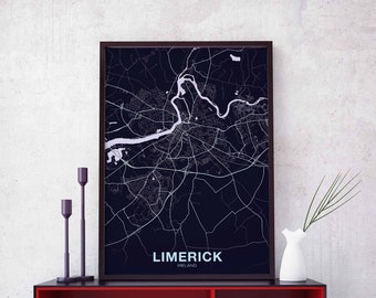 LIMERICK Ireland map poster color Hometown City Print Modern Home Decor Office Decoration Wall Art Dorm Bedroom Gift