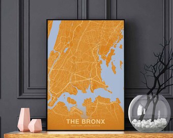 THE BRONX New York NY usa map poster color Hometown City Print Modern Home Decor Office Decoration Wall Art Dorm Bedroom Gift