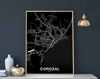 COROZAL Belize map poster black white Hometown City Print Modern Home Decor Office Decoration Wall Art Dorm Bedroom Gift